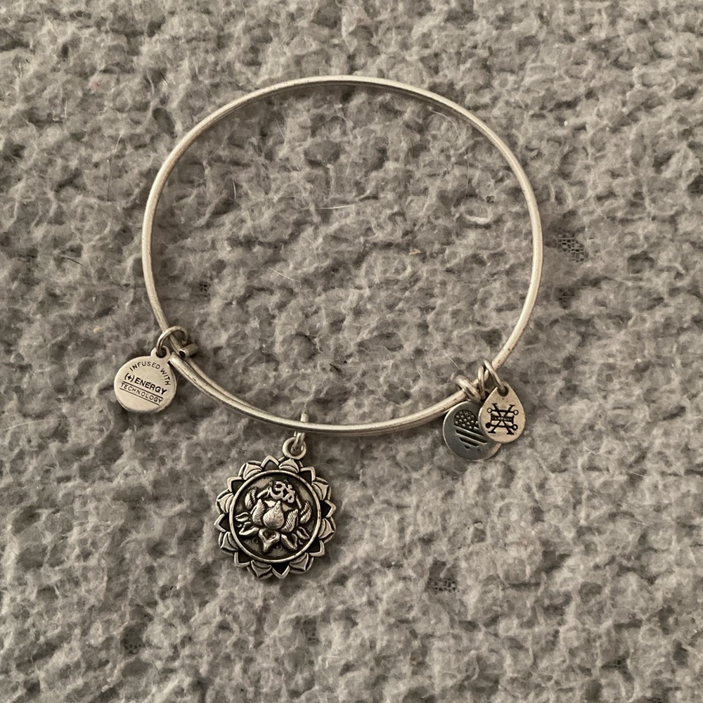 Alex and Ani Silver Lotus Mandala Charm Bangle
